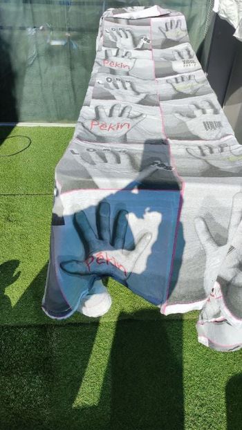 Drap plat design mains gris et blanc