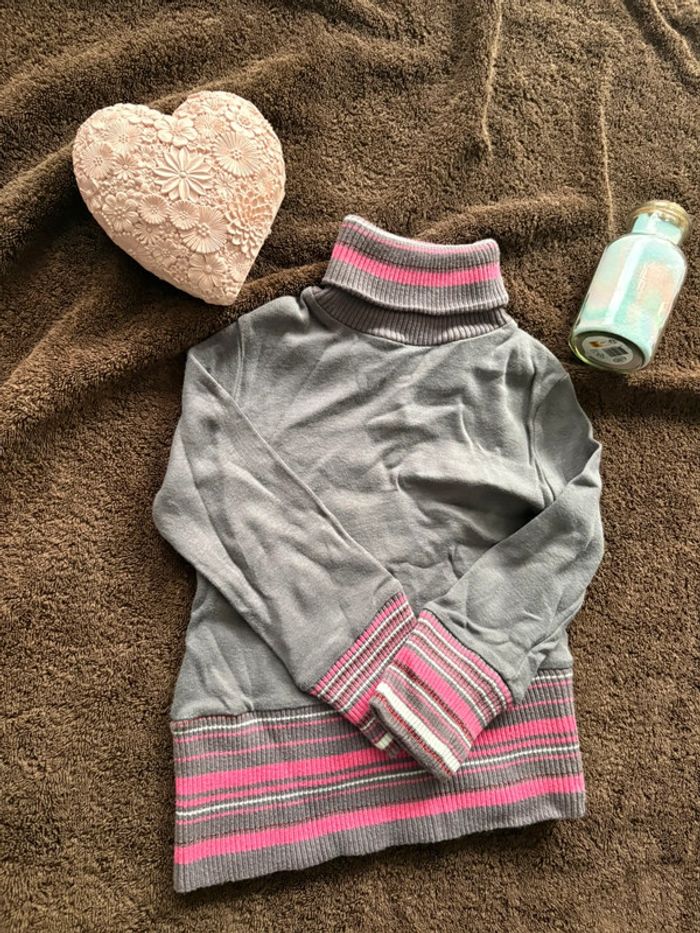 🌹 Pull col roulé gris & rose 🌹 - photo numéro 2