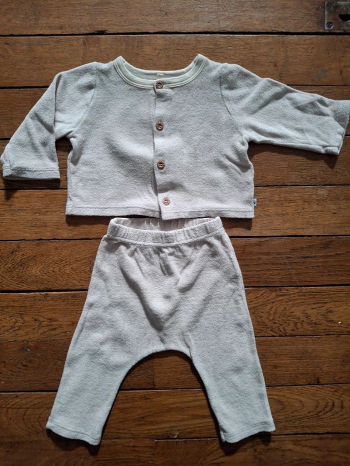 Ensemble petit bateau 6 mois mixte coton éponge beige