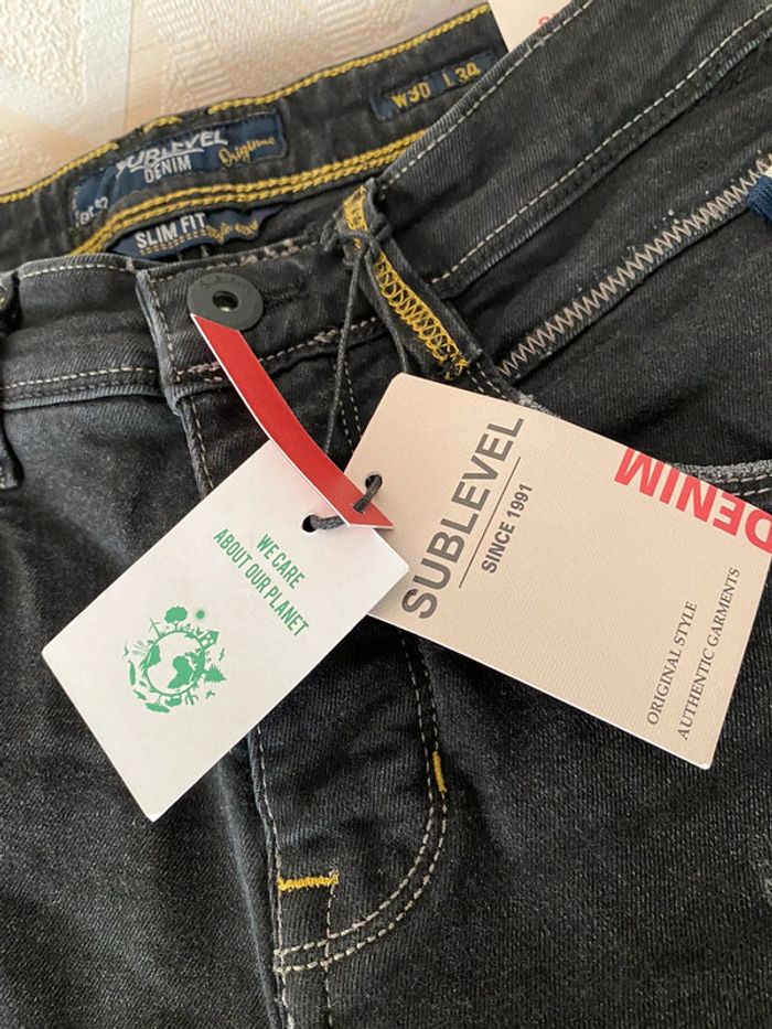 Superbe beau jean noir effet dégradé blanc Homme neuf avec étiquette taille 40 Sublevel - photo numéro 15