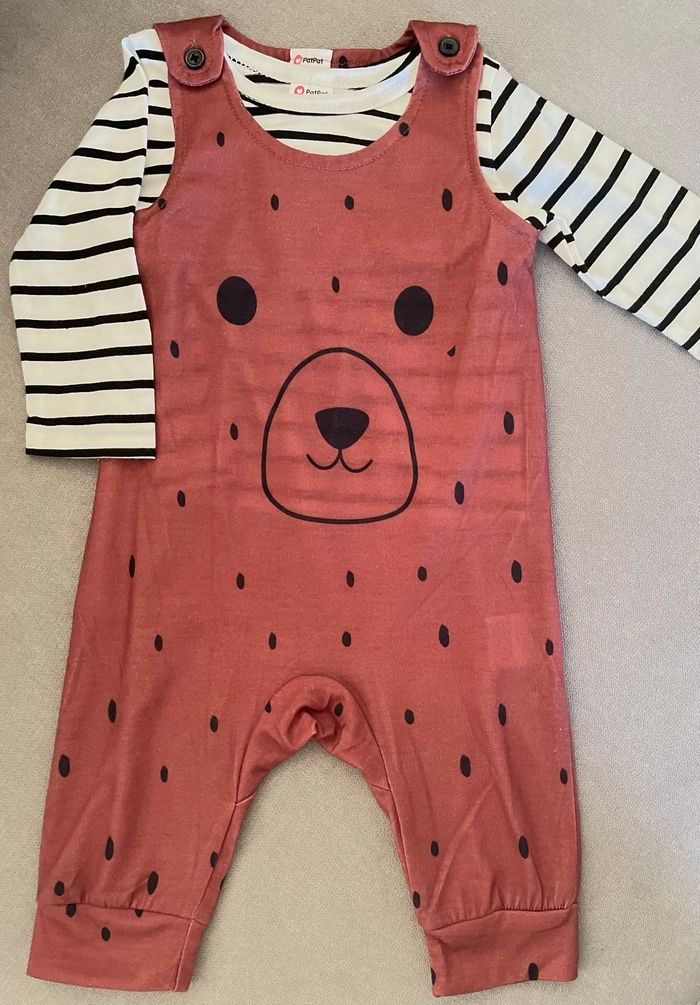 Jolie salopette PatPat 3-6 mois + tee-shirt NEUF