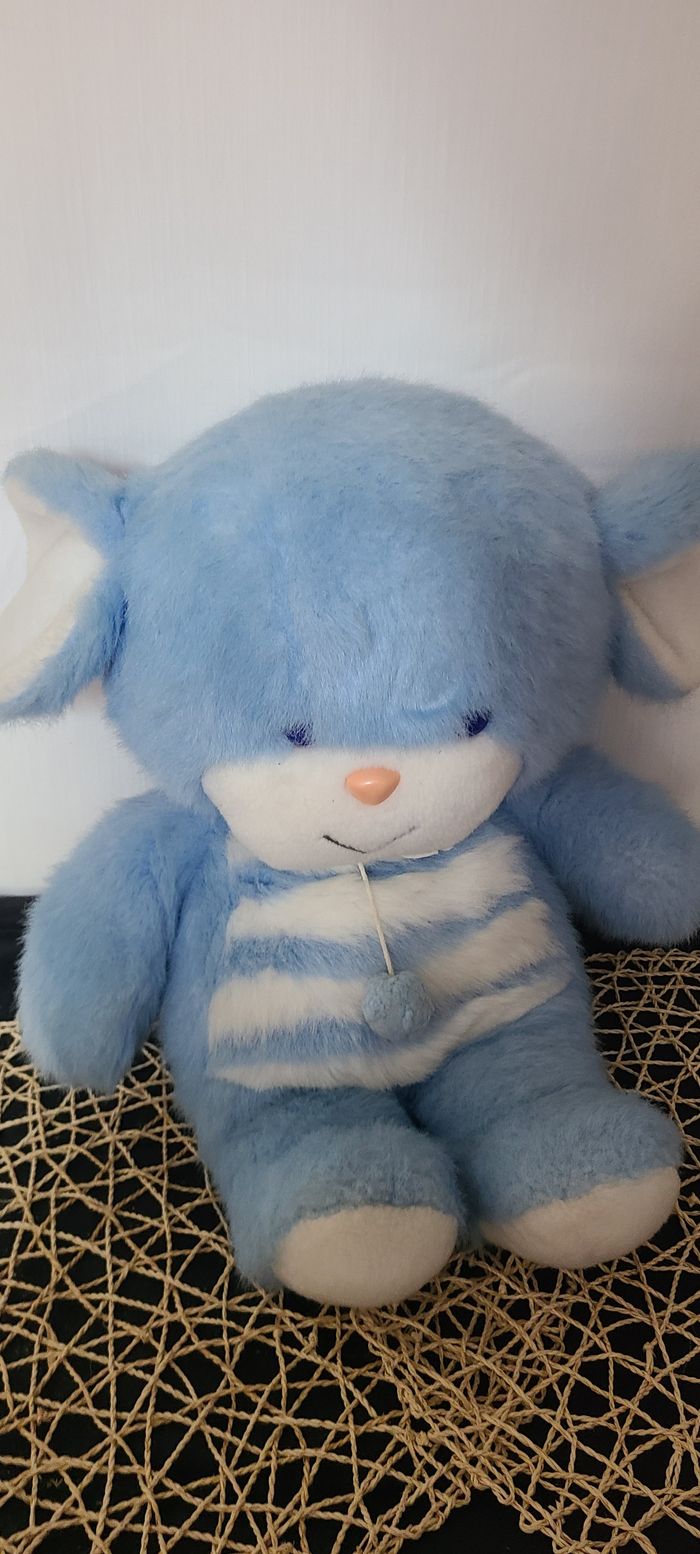 Ancienne peluche souris bleu rayé blanc AJENA - photo numéro 2