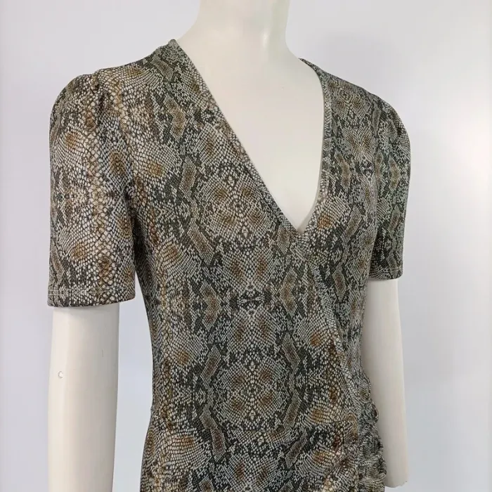 Robe courte imprimé serpent Cmt atelier taille 38 drapée col V manches courtes stretch A221 - photo numéro 6