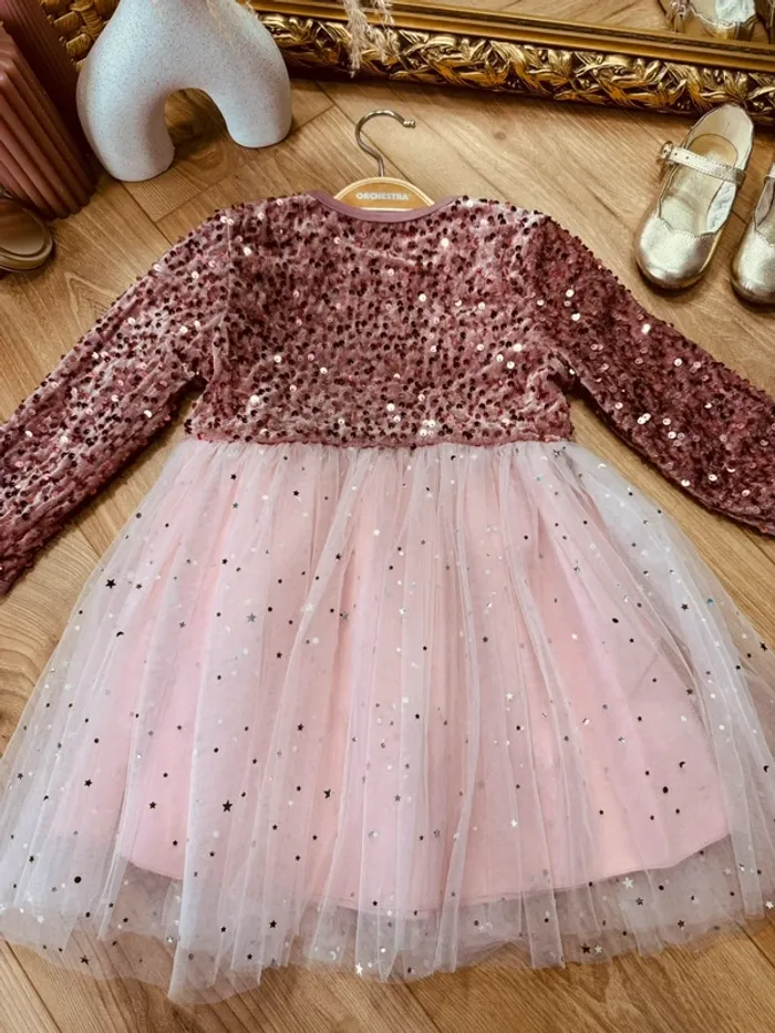 Taille 4 ans Robe à manches longues fille rose * velours tulle sequins * 💞 - photo numéro 7