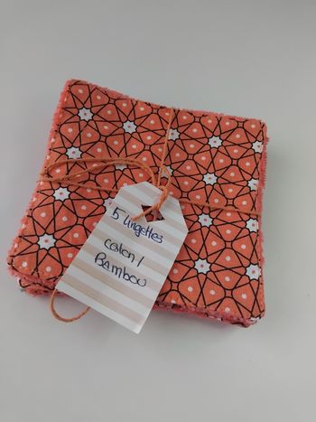 🧼 Lot de 5 lingettes lavables coton Oeko-Tex & bambou – fait main 🌿