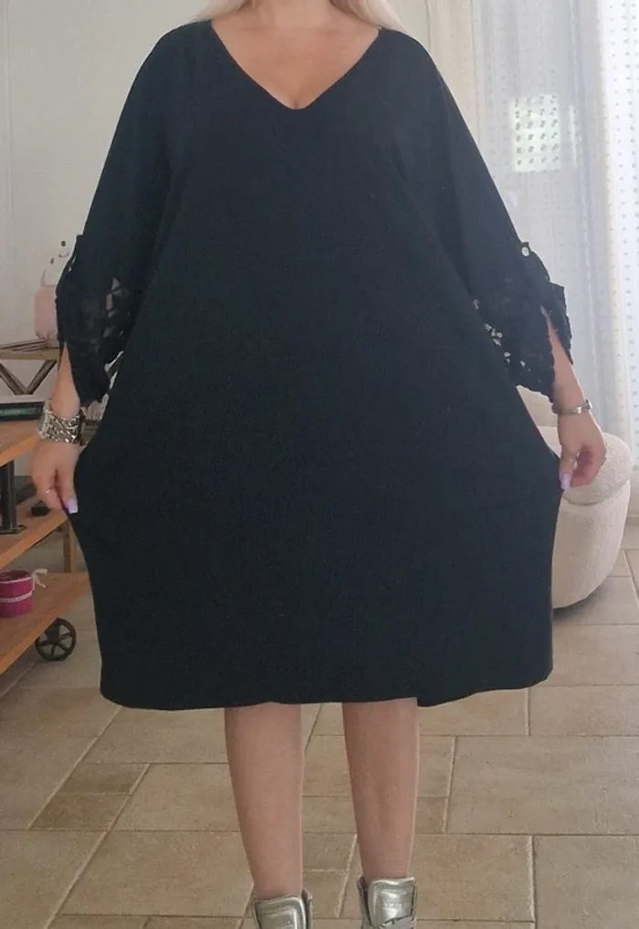 Robe loose oversize Made in italy noir et dentelle - photo numéro 7