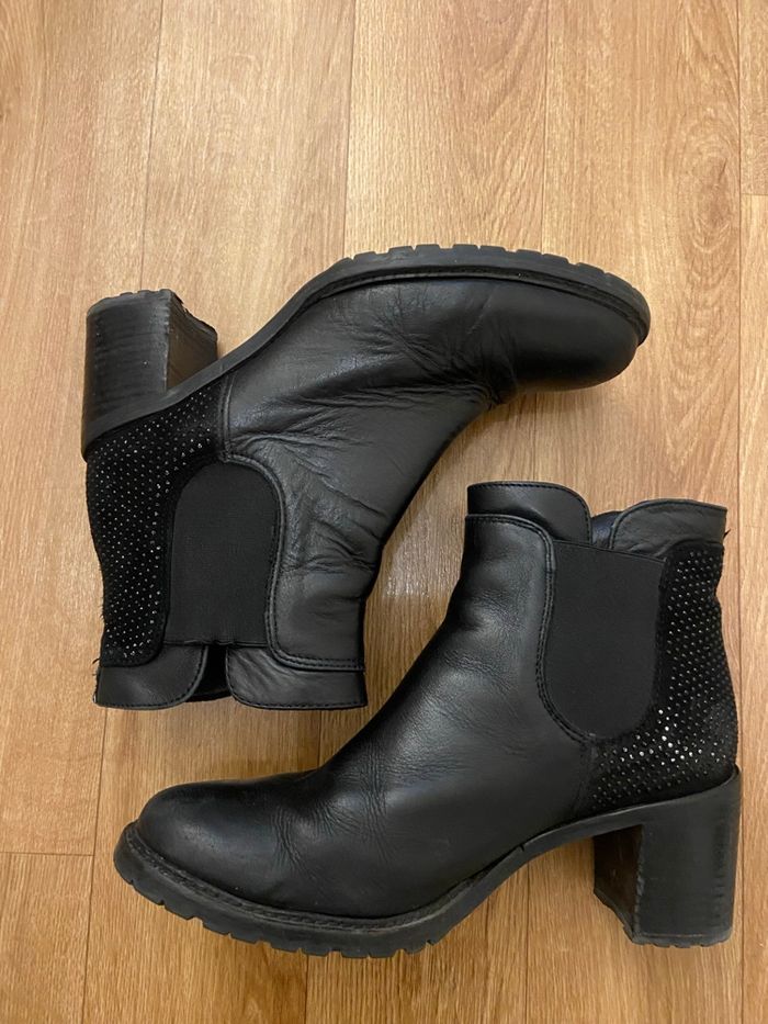Bottines crantées noires cuir 38 - photo numéro 3