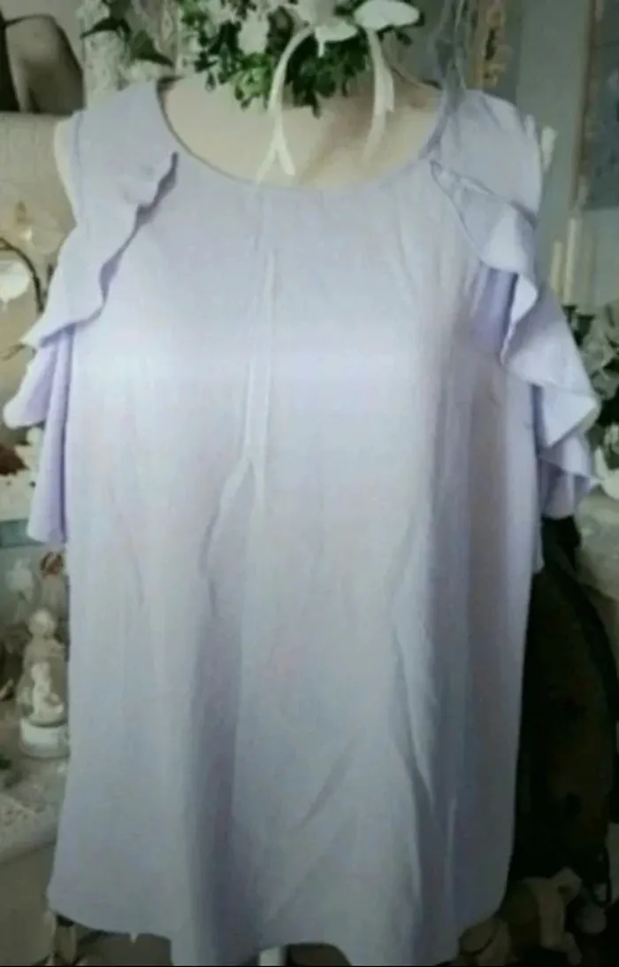 Blouse épaules dénudées Volantée lilas/parme Atmosphère Taille 46 Neuf - photo numéro 2