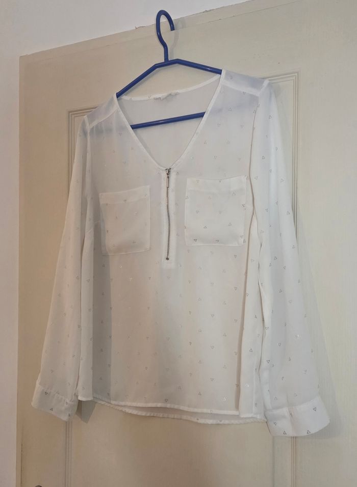 Blouse Cache Cache blanche  fluide & élégante – détails zippés – T38 – excellent état - photo numéro 7