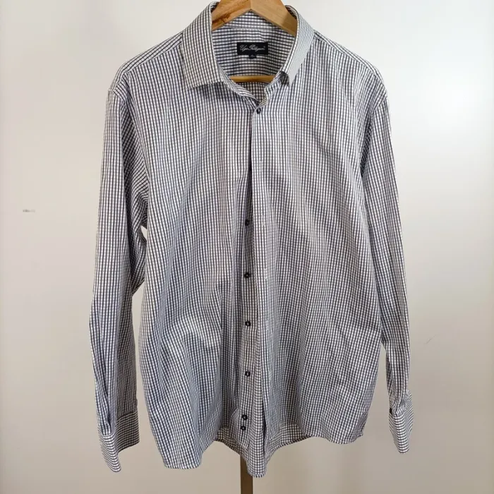 Chemise à carreaux bleu marine et blanc Ugo Pellegrini col classique taille 43/44 A1299
