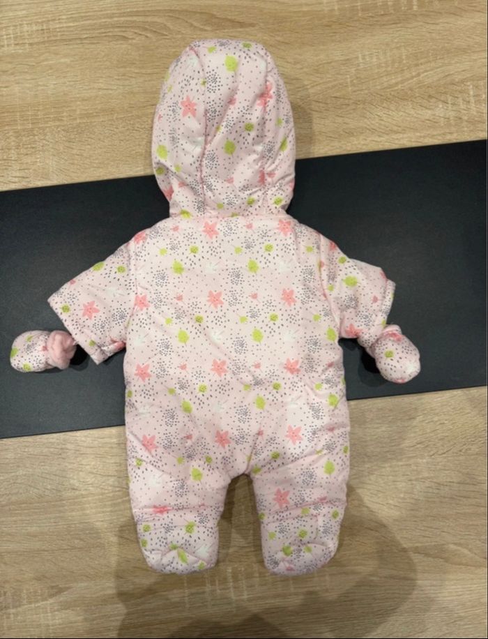 Combi pilote bébé fille neuve - Mots d'Enfants - rose à motifs feuilles - hiver - photo numéro 2