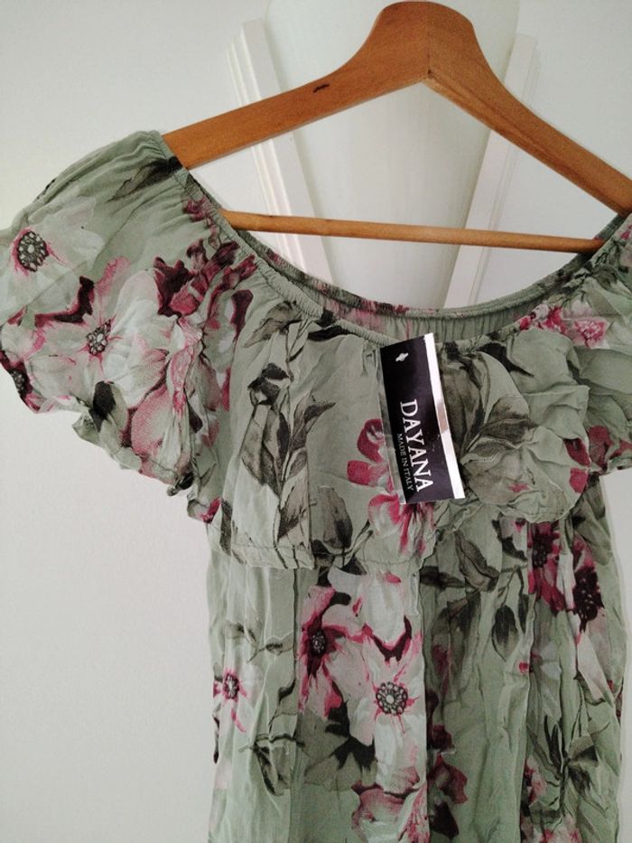 Tunique t-shirt à fleurs femmes kaki - photo numéro 2