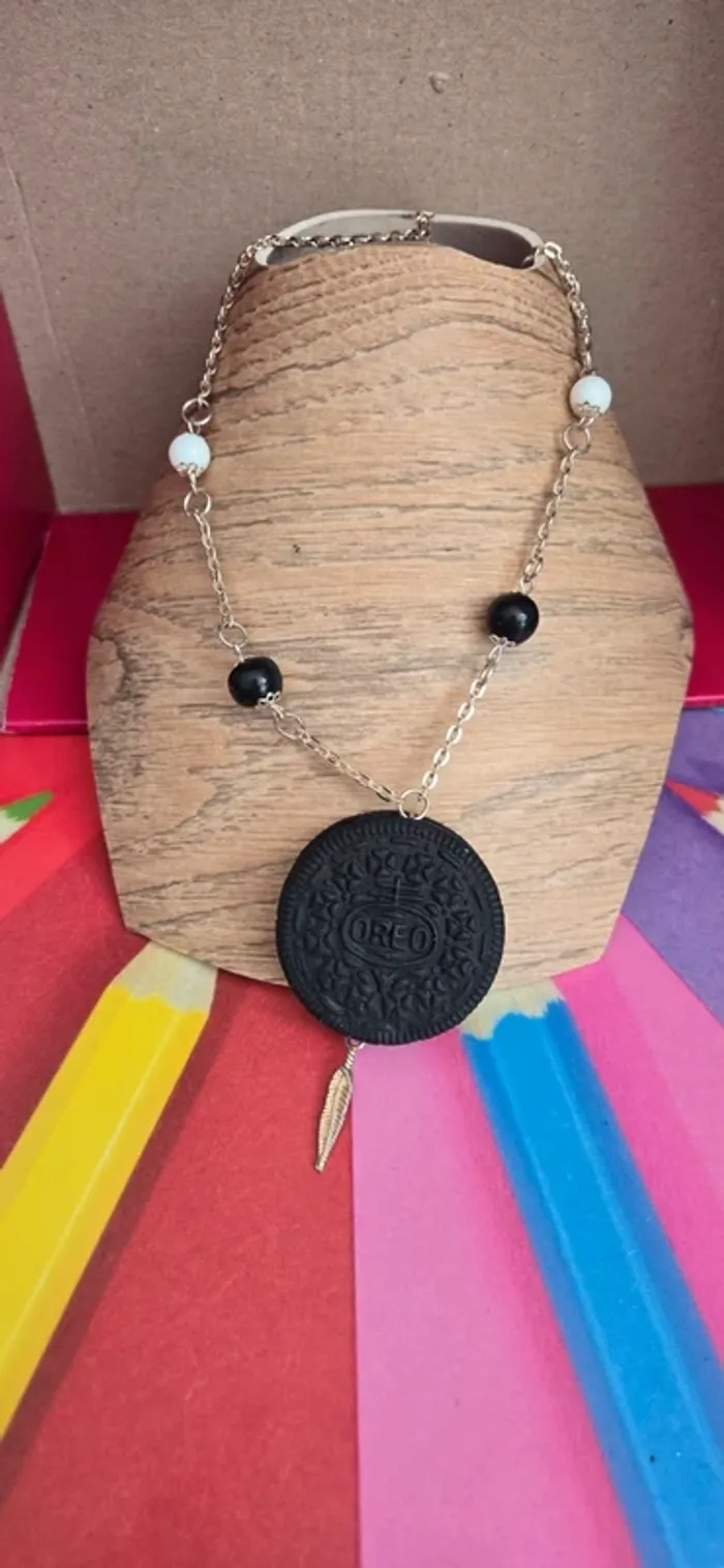 Collier sautoir Oreo Fimo