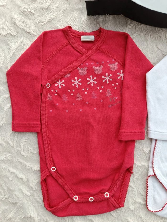 Lot de 2 bodies croisés manches longues Fille 3 mois Minnie Noël Absorba 100% coton - photo numéro 3