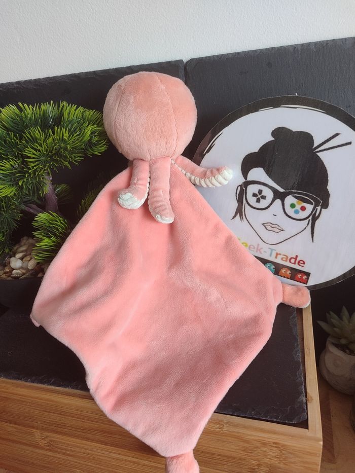 doudou mouchoir tex baby poulpe pieuvre rose saumon perle poisson blanc bleu - photo numéro 2