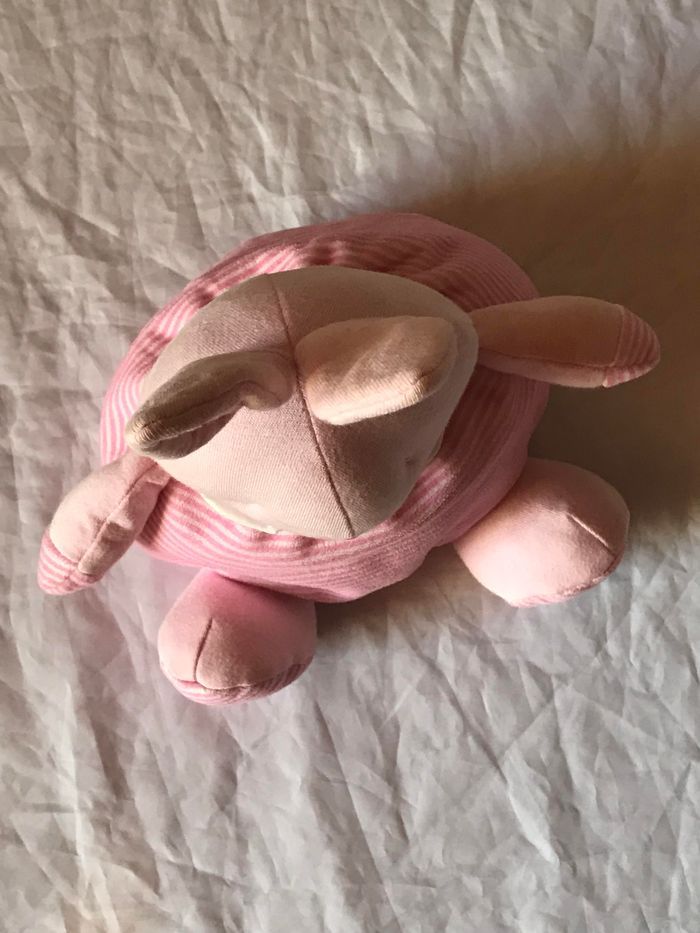 Petit Lapin Rose Doudou Lignes Horizontales Roses Blanches Peluche Petits Enfants Bébés - photo numéro 5