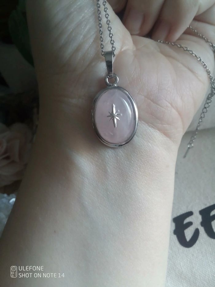Collier quartz rose étoile du Nord argentée - photo numéro 3