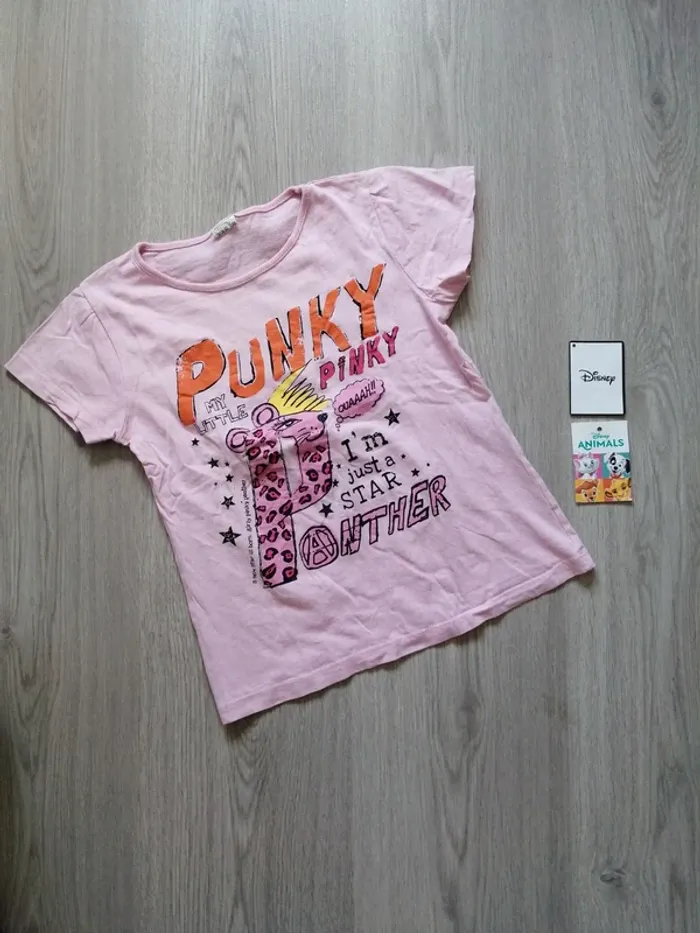 Tee-shirt rose clair à message et imprimé leopard / sans marque / (8ans)