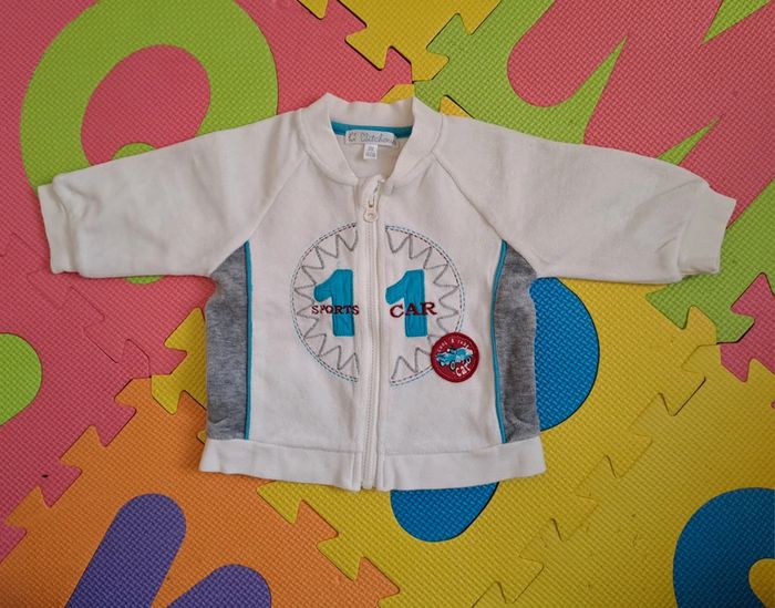 Ensemble veste jogging gris/blanc, kitchoun, taille 3 mois (60 cm) - photo numéro 2