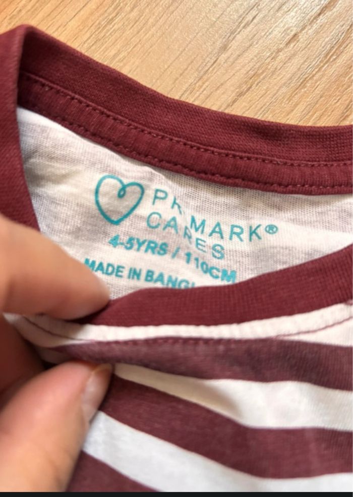 Lot 2 t-shirts manches longues rayés 4/5 ans bleu et bordeaux - photo numéro 2