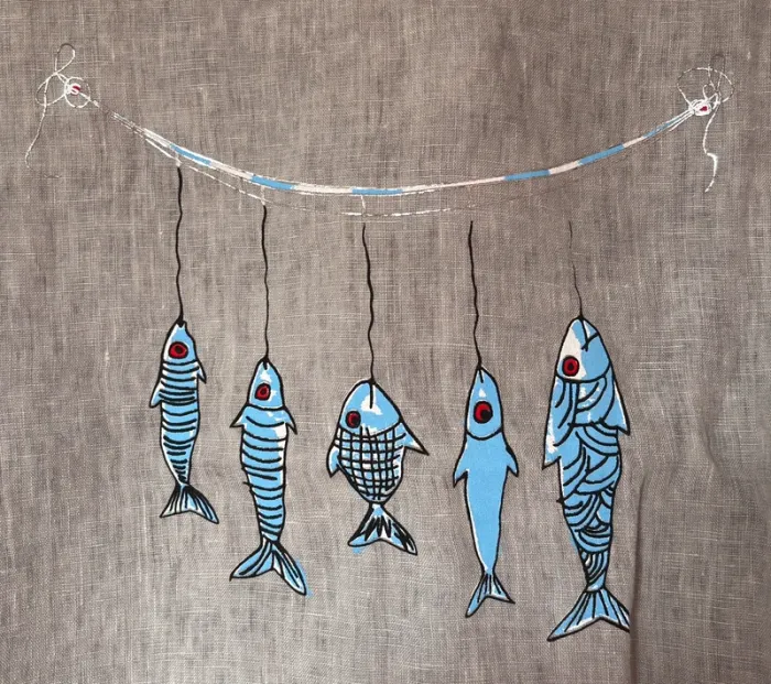 Haut oversize lin gris avec motifs poissons - photo numéro 2