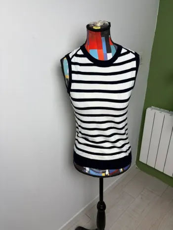 Pull léger sans manches Zara | Blanc et noir | Taille 36