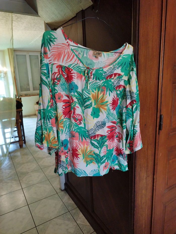Blouse blanche fleurie vintage viscose L/40 y2k