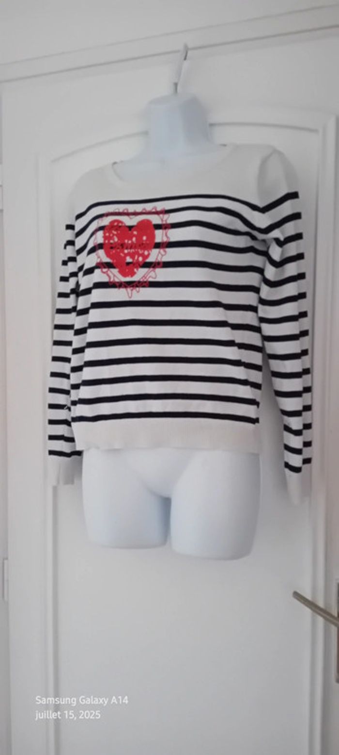 Pull marinière motif cœur marine et blanc femme 38/40 influx - photo numéro 4