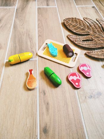 🐟Dinette lot de légumes et divers aliments à scratch et plateau en bois
