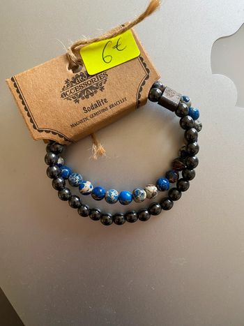 Bracelet double tours pierres sodalite et hématite