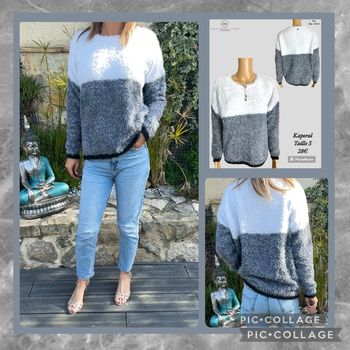 🩶 Pull doux bicolore blanc & anthracite – Kaporal – Taille s SOLDÉ -20% (vidéo portée dispo ) 🩶