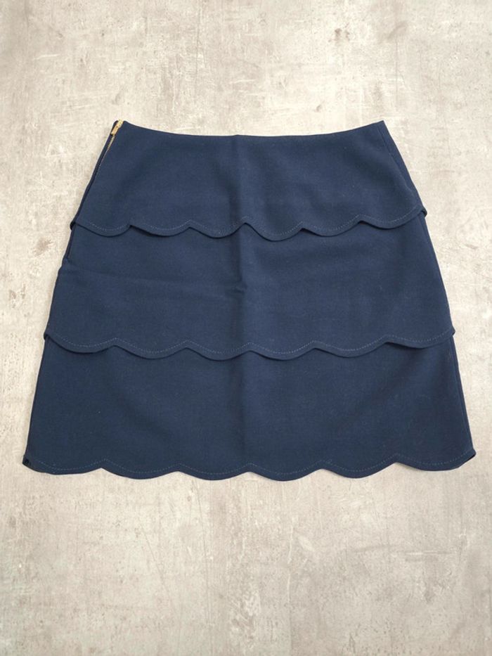 Jupe Sandro bleu marine à volants ondulés taille 36 S chic - photo numéro 6
