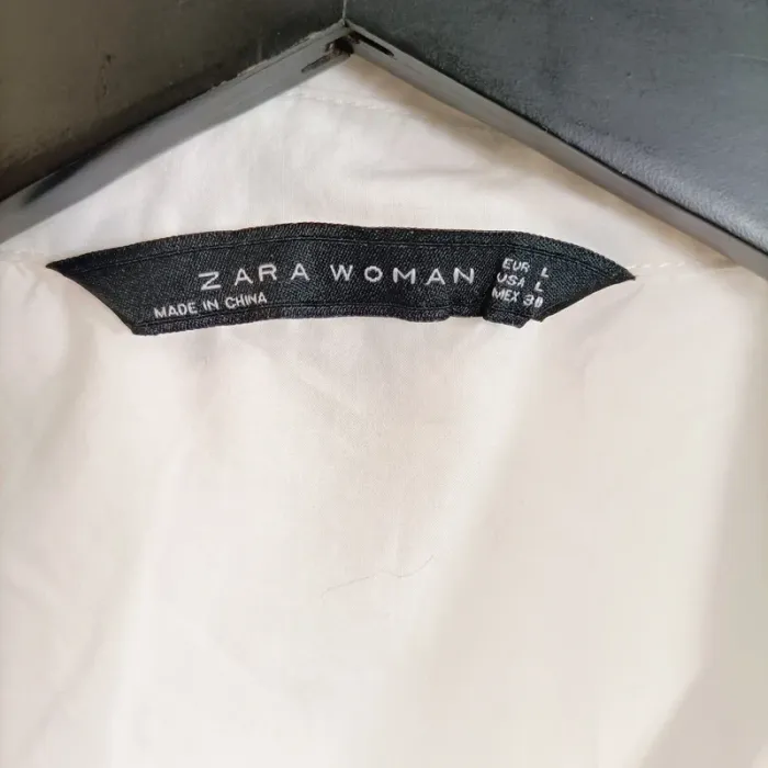 Chemise blanche brodée Zara – 100 % coton – manches courtes, col tailleur taille L A804 - photo numéro 5