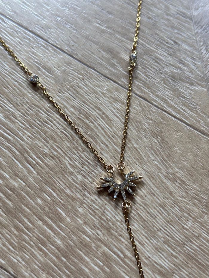 Collier doré pendentif soleil, ajustable en acier inoxydable - photo numéro 3