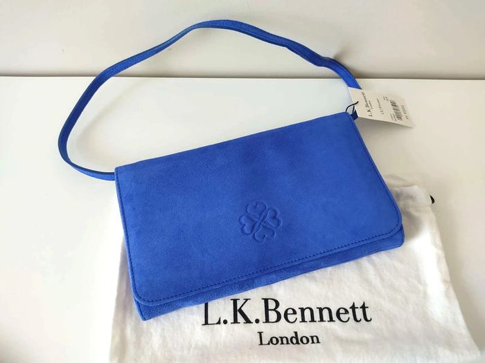 Sac à main LK Bennett pochette en cuir suède Blue Indigo - NEUF - photo numéro 13