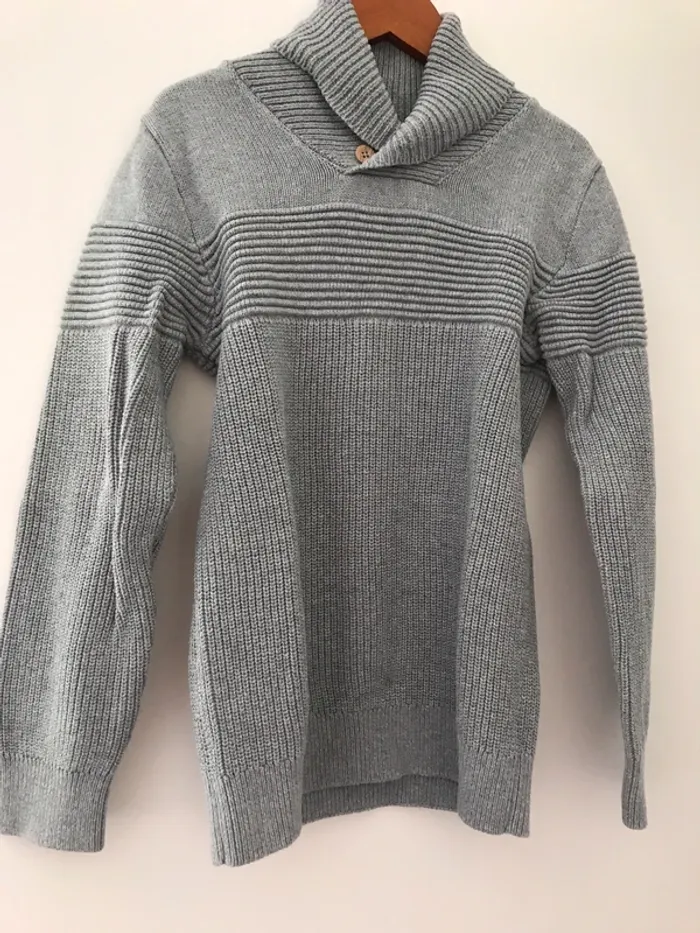 garçon 12 ans pull mailles coton gris la halle col avec bouton très joli