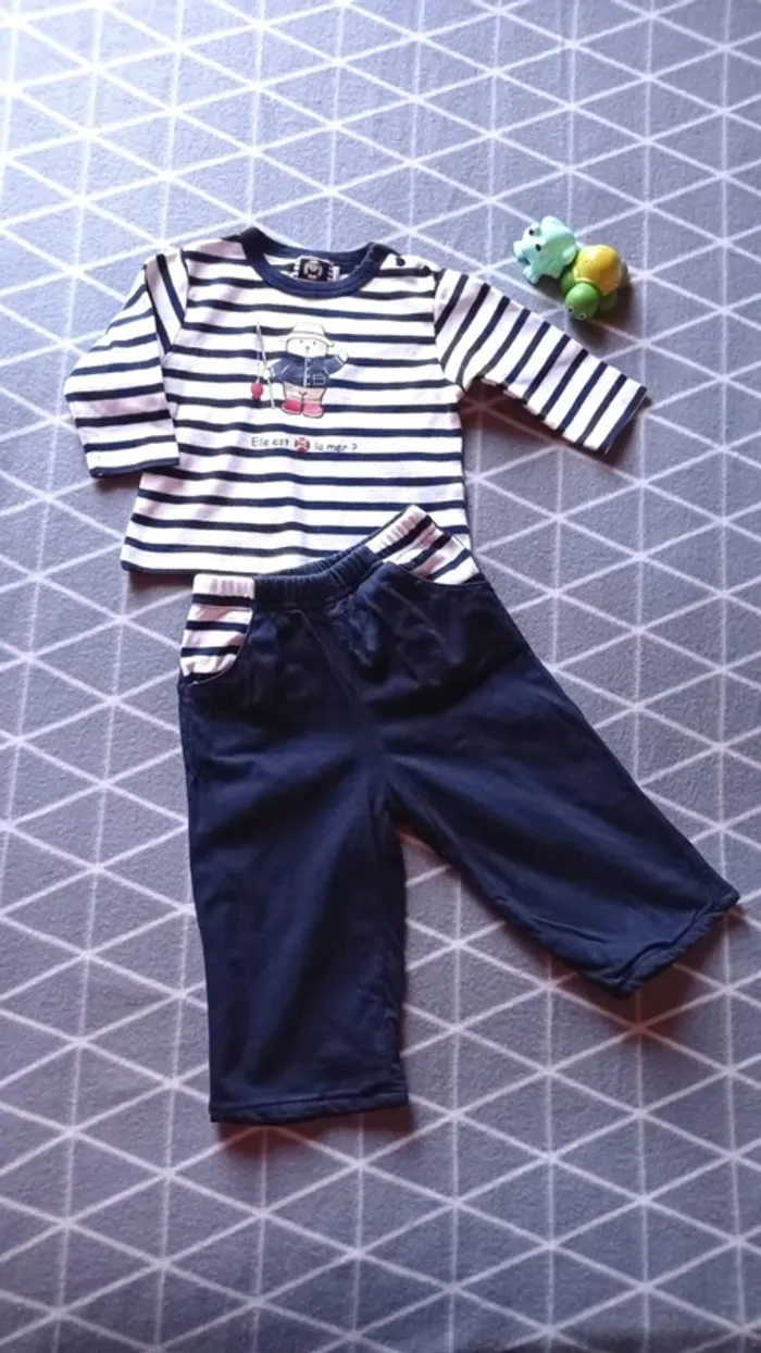 🦁Ensemble pantalon et sweat-shirt, elle est où la mer, 6 mois