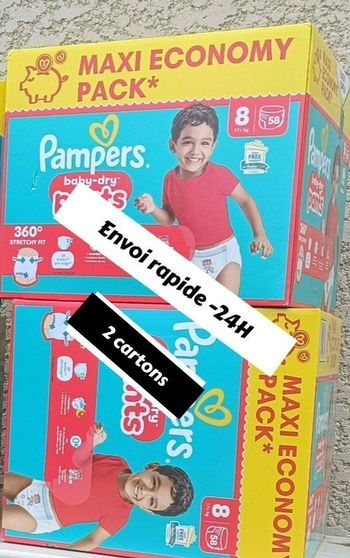 116 couches Pampers taille 8 pants+17 kg lot de 2 cartons 