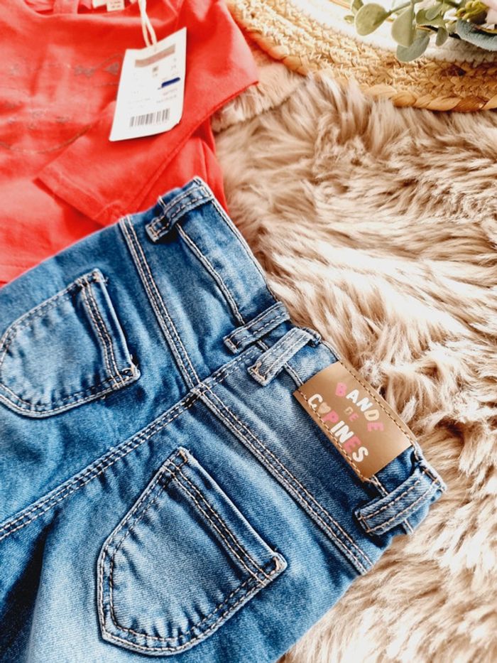 Ensemble tee-shirt manches longues jeans 6mois fille - photo numéro 4