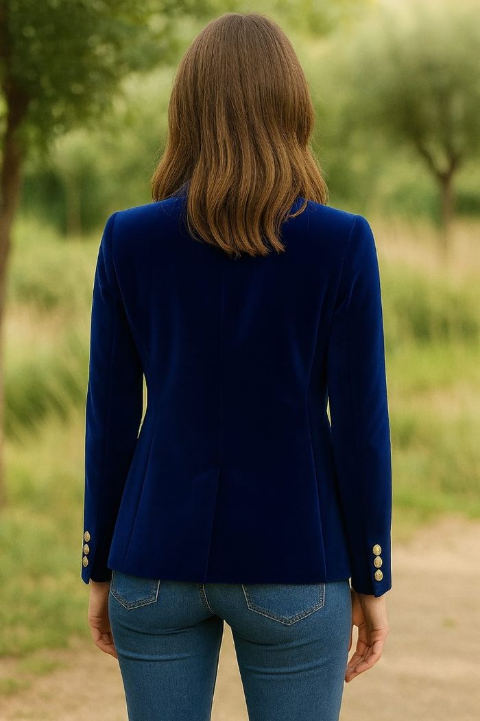 Blazer bleu roi en velours – coupe cintrée, boutons dorés, taille S - photo numéro 2