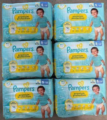 Lot de 6 paquets de couches Pampers Premium taille 5 (198 couches)