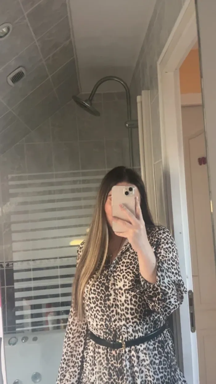 robe midi chemise leopard manches longues à volants - photo numéro 7