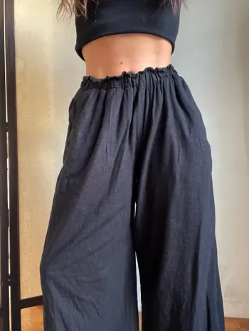 Pantalon lin noir épais