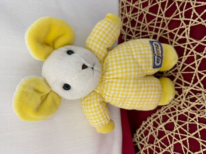 Doudou Souris jaune carreaux AJENA