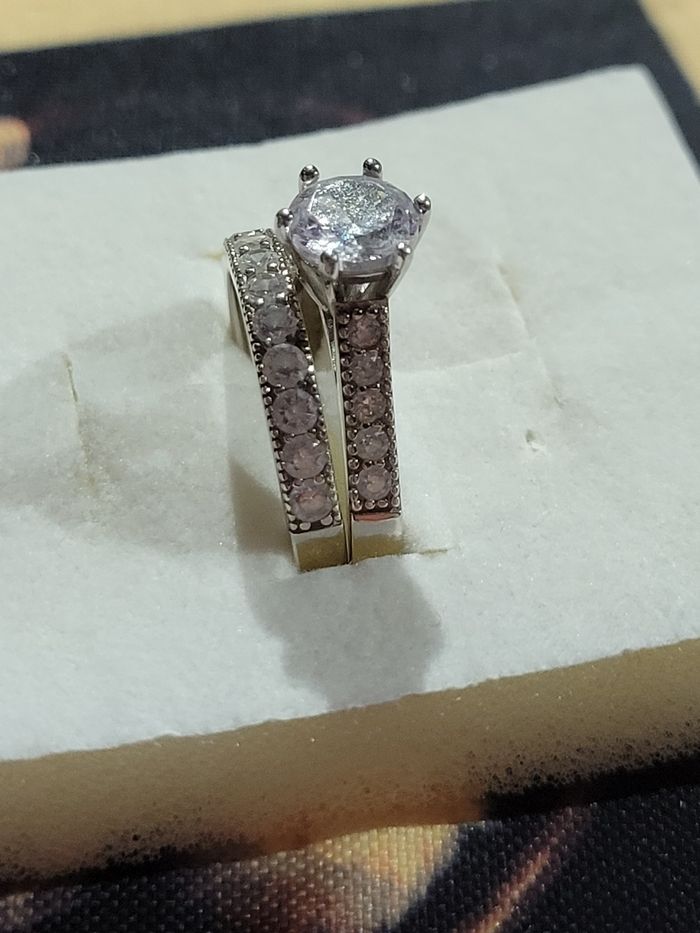 Duo bague solitaire et alliance en argent et zirconium parfaite états taille 54 - photo numéro 2