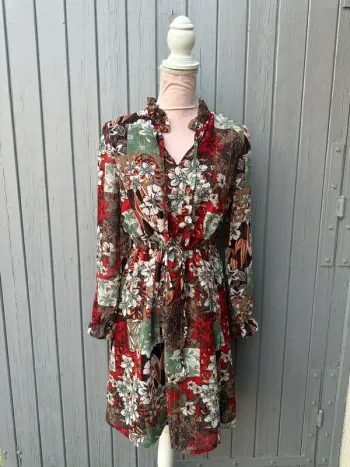 Robe manches longues fleurie colorée doublée 40/L