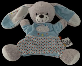 ❤️B5622 Doudou marionnette lapin gris bleu pois nuage INFLUX Cora