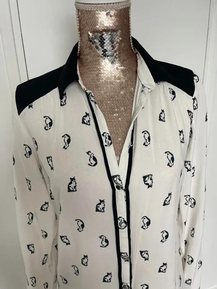 Chemise fluide / blouse Naf naf 36 Motif chat - photo numéro 3