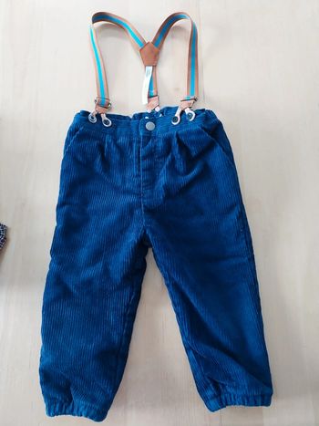 Pantalon chaud velour à bretelles amovibles bébé 18 mois bleu marine