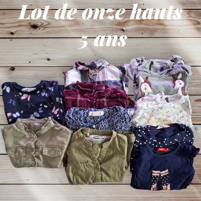 👕 Lot de 11 hauts manches longues fille – Taille 5 ans 👧💖